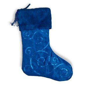 Blue Sequined Swirl 17 inch Christmas Stocking with Tassel